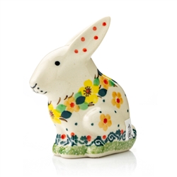 Polish Pottery 3.5" Rabbit Figurine. Hand made in Poland. Pattern U4720 designed by Teresa Liana.