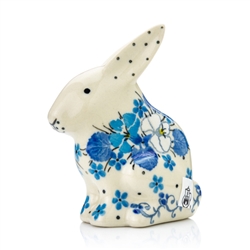 Polish Pottery 3.5" Rabbit Figurine. Hand made in Poland. Pattern U4791 designed by Teresa Liana.