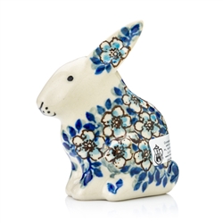 Polish Pottery 3.5" Rabbit Figurine. Hand made in Poland. Pattern U4748 designed by Teresa Liana.