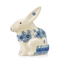 Polish Pottery 3.5" Rabbit Figurine. Hand made in Poland. Pattern U4798 designed by Teresa Liana.