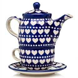 Polish Pottery 16 oz. Personal Teapot Set. Hand made in Poland and artist initialed.