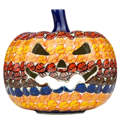 Polish Pottery 7" Pumpkin Jack-O'Lantern. Hand made in Poland. Pattern U4641 designed by Maryla Iwicka.