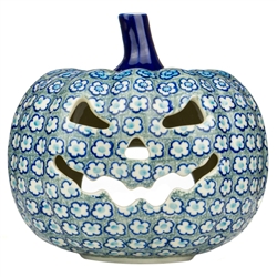 Polish Pottery 7" Pumpkin Jack-O'Lantern. Hand made in Poland. Pattern U4959 designed by Maria Starzyk.