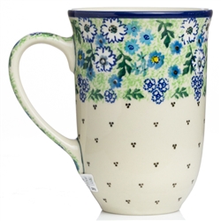 Polish Pottery 17 oz. Bistro Mug. Hand made in Poland. Pattern U4734 designed by Krystyna Dacyszyn.