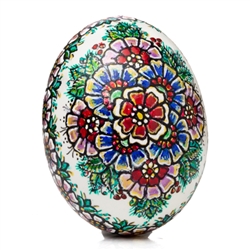 This beautifully designed duck egg is hand painted by master folk artist Krystyna Szkilnik from Opole, Poland. The painting is done in the traditional style from Opole. Signed and dated (2017) by the artist.