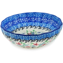 Polish Pottery 4.5" Fluted Bowl. Hand made in Poland. Pattern U4979 designed by Teresa Liana.