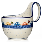 Polish Pottery 14 oz. Soup Bowl with Handle. Hand made in Poland and artist initialed.