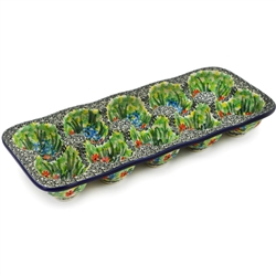 Polish Pottery 11" Rectangular Egg Tray. Hand made in Poland. Pattern U4863 designed by Teresa Liana.