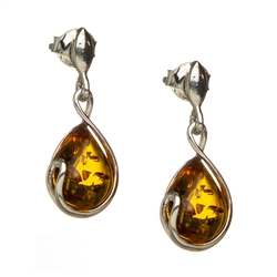 Honey amber drops suspended in sterling silver. Size is approx 0.5" x 0.3"