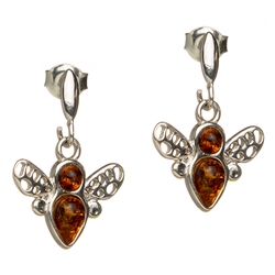 Delightful sterling silver honey bees with honey amber orbs. Size approx 0.75" x  0.6"