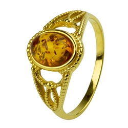 Gold plated silver and amber oval ring.  Amber size is approx 0.4" x 0.25"