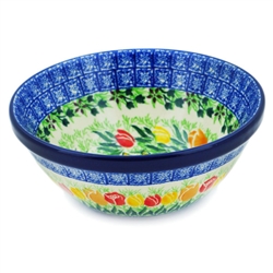 Polish Pottery 6" Bowl. Hand made in Poland. Pattern U3783 designed by Krystyna Dacyszyn.