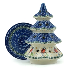 Polish Pottery 8.5" Votive Christmas Tree. Hand made in Poland and artist initialed.