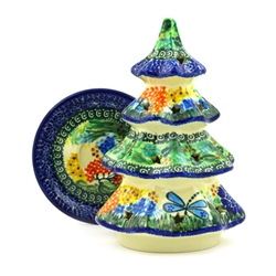 Polish Pottery 8.5" Votive Christmas Tree. Hand made in Poland. Pattern U2021 designed by Teresa Liana.