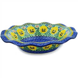 Polish Pottery 10" Bowl with lip. Hand made in Poland. Pattern U2554 designed by Maria Starzyk.