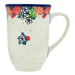 Polish Pottery 17 oz. Bistro Mug. Hand made in Poland and artist initialed.