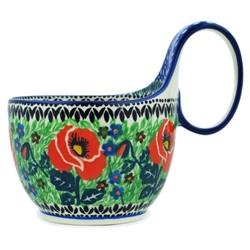 Polish Pottery 14 oz. Soup Bowl with Handle. Hand made in Poland. Pattern U1274 designed by Teresa Andrukiewicz.