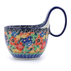 Polish Pottery 14 oz. Soup Bowl with Handle. Hand made in Poland. Pattern U4011 designed by Maria Starzyk.