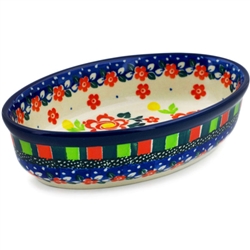 Polish Pottery 6" Baking Dish. Hand made in Poland. Pattern U4766 designed by Maria Starzyk.