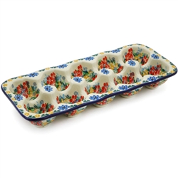 Polish Pottery 11" Rectangular Egg Tray. Hand made in Poland. Pattern U4711 designed by Maria Starzyk.