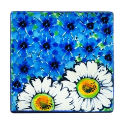 Polish Pottery 4" Wall Tile. Hand made in Poland. Pattern U4736 designed by Teresa Liana.