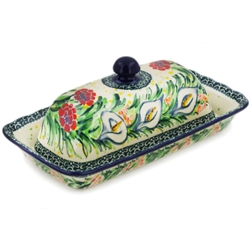 Polish Pottery 9" Butter Dish. Hand made in Poland. Pattern U2856 designed by Maryla Iwicka.
