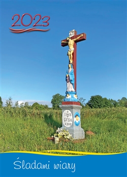 Beautiful 12 month calendar featuring full color photos of Polish wayside shrines. 
&#8203;US. format - Sunday is the first day of the week with Saint's names days listed in Polish language. Size 8" x 11.5"