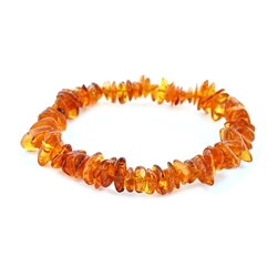 Cognac Amber Stretch Bracelet. Amber chips are set on an elastic cord. Genuine Baltic amber. Approx 6.75" before stretching.