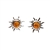 Cognac Amber .925 Silver Sun Stud Earrings 0.5" diameter