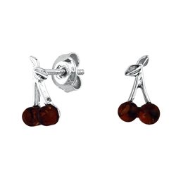 Cherry Amber â€œCherryâ€ Stud Earrings. Round-shape amber stones set in .925 sterling silver. Genuine Baltic amber. Size is approx 04." x 0.25".