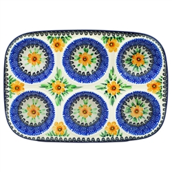 Polish Pottery 11.5" Muffin Pan. Hand made in Poland. Pattern U1303 designed by Irena Maczka.