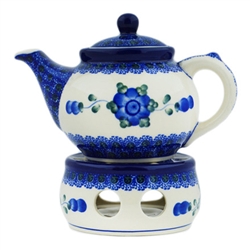 Polish Pottery 13 oz. Personal Teapot Set. Hand made in Poland and artist initialed.