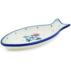 Polish Pottery 4" Fish Shaped Dish. Hand made in Poland and artist initialed.