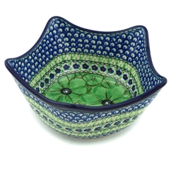 Polish Pottery 7" Bowl with Shaped Top. Hand made in Poland. Pattern U408A designed by Jacek Chyla.