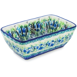 Polish Pottery 6" Rectangular Baker. Hand made in Poland. Pattern U4333 designed by Krystyna Dacyszyn.