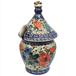 Polish Pottery 7" Honey Jar. Hand made in Poland. Pattern U2450 designed by Irena Maczka.