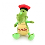 A plush toy of the Wawel dragon, dressed in a traditional Krakow Cap. The dragon has the word Krakow embroidered on its belly.
The material is soft and pleasant to the touch. Blend of cotton and polyester. Size is approx 9" x 6". Not made in Poland.