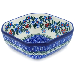 Polish Pottery 5" Square Shaped Bowl. Hand made in Poland and artist initialed.
