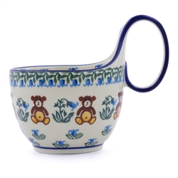 Polish Pottery 14 oz. Soup Bowl with Handle. Hand made in Poland and artist initialed.