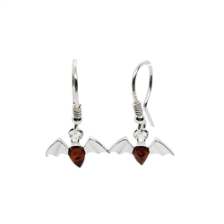 Cognac Amber Sterling Silver â€œBatâ€ Dangle Earrings. Teardrop-shaped amber stones set in .925 sterling silver. Genuine Baltic amber earrings.  Size is approx 1" x 0.6"