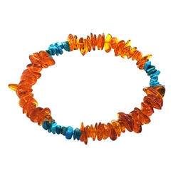 Cognac Amber /Turquoise Stretch Bracelet.Cognac amber and turquoise chips set on elastic cord. Approx 6.75" before stretching.