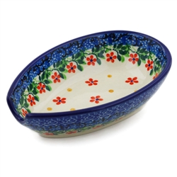 Polish Pottery 5" Spoon Rest. Hand made in Poland and artist initialed.