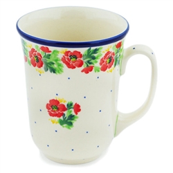 Polish Pottery 16 oz. Bistro Mug. Hand made in Poland and artist initialed.