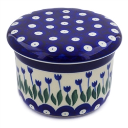 Polish Pottery 4.5" European Butter Crock. Hand made in Poland and artist initialed.