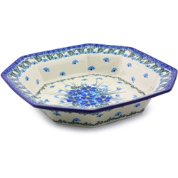 Polish Pottery 9" Octagonal Bowl. Hand made in Poland. Pattern U4992 designed by Maria Starzyk.