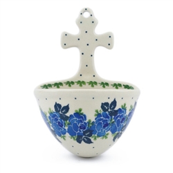 Polish Pottery 5.5" Holy Water Font. Hand made in Poland and artist initialed.