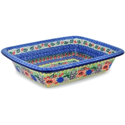 Polish Pottery 12" Rectangular Baker. Hand made in Poland. Pattern U4132 designed by Maria Starzyk.