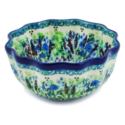 Polish Pottery 5" fluted Bowl. Hand made in Poland. Pattern U4333 designed by Krystyna Dacyszyn.