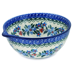 Polish Pottery 6" Bowl with Spout. Hand made in Poland and artist initialed.