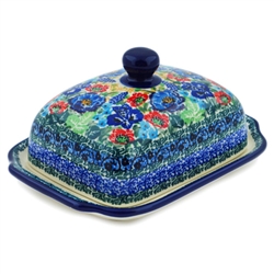 Polish Pottery 7" Butter Dish. Hand made in Poland. Pattern U4375 designed by Teresa Liana.